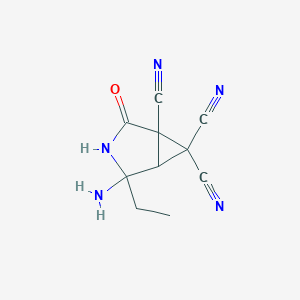 molecular formula C10H9N5O B11059716 4-Amino-4-ethyl-2-oxo-3-azabicyclo[3.1.0]hexane-1,6,6-tricarbonitrile 