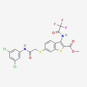 molecular formula C20H13Cl2F3N2O4S2 B11059721 Methyl 6-({2-[(3,5-dichlorophenyl)amino]-2-oxoethyl}sulfanyl)-3-[(trifluoroacetyl)amino]-1-benzothiophene-2-carboxylate 