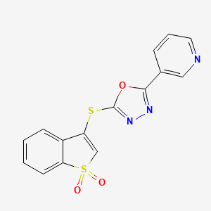 molecular formula C15H9N3O3S2 B11059760 3-{5-[(1,1-Dioxido-1-benzothiophen-3-yl)sulfanyl]-1,3,4-oxadiazol-2-yl}pyridine 