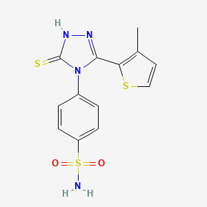 molecular formula C13H12N4O2S3 B11059798 4-[3-(3-methylthiophen-2-yl)-5-sulfanyl-4H-1,2,4-triazol-4-yl]benzenesulfonamide 