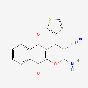 molecular formula C18H10N2O3S B11059810 2-amino-5,10-dioxo-4-(thiophen-3-yl)-5,10-dihydro-4H-benzo[g]chromene-3-carbonitrile 