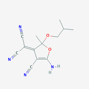 molecular formula C13H14N4O2 B11059816 [5-amino-4-cyano-2-methyl-2-(2-methylpropoxy)furan-3(2H)-ylidene]propanedinitrile 