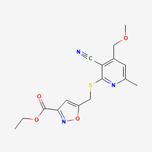 molecular formula C16H17N3O4S B11059915 Ethyl 5-(([3-cyano-4-(methoxymethyl)-6-methylpyridin-2-yl]sulfanyl)methyl)-1,2-oxazole-3-carboxylate 