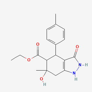 molecular formula C18H22N2O4 B11059930 ethyl 3,6-dihydroxy-6-methyl-4-(4-methylphenyl)-4,5,6,7-tetrahydro-1H-indazole-5-carboxylate 