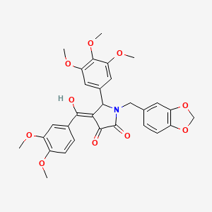 molecular formula C30H29NO10 B11059956 1-(1,3-benzodioxol-5-ylmethyl)-4-[(3,4-dimethoxyphenyl)carbonyl]-3-hydroxy-5-(3,4,5-trimethoxyphenyl)-1,5-dihydro-2H-pyrrol-2-one 