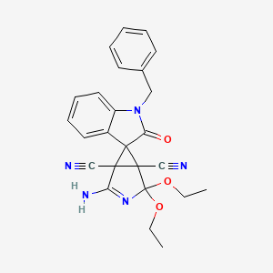 molecular formula C25H23N5O3 B11059969 2-Amino-1'-benzyl-4,4-diethoxy-2'-oxo-1',2'-dihydrospiro[3-azabicyclo[3.1.0]hex-2-ene-6,3'-indole]-1,5-dicarbonitrile 