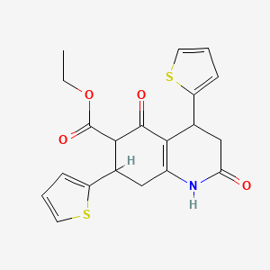 molecular formula C20H19NO4S2 B11060004 Ethyl 2,5-dioxo-4,7-di(thiophen-2-yl)-1,2,3,4,5,6,7,8-octahydroquinoline-6-carboxylate 