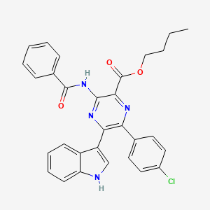 molecular formula C30H25ClN4O3 B11060033 butyl 6-(4-chlorophenyl)-5-(1H-indol-3-yl)-3-[(phenylcarbonyl)amino]pyrazine-2-carboxylate 