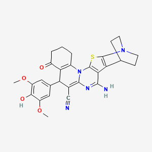 4-amino-8-(4-hydroxy-3,5-dimethoxyphenyl)-10-oxo-17-thia-5,15,19-triazahexacyclo[17.2.2.02,18.03,16.06,15.09,14]tricosa-2(18),3(16),4,6,9(14)-pentaene-7-carbonitrile