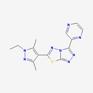 molecular formula C14H14N8S B11060108 2-[6-(1-Ethyl-3,5-dimethylpyrazol-4-yl)-[1,2,4]triazolo[3,4-b][1,3,4]thiadiazol-3-yl]pyrazine 