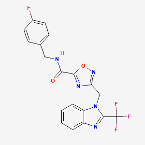 molecular formula C19H13F4N5O2 B11060181 N-(4-fluorobenzyl)-3-{[2-(trifluoromethyl)-1H-benzimidazol-1-yl]methyl}-1,2,4-oxadiazole-5-carboxamide 