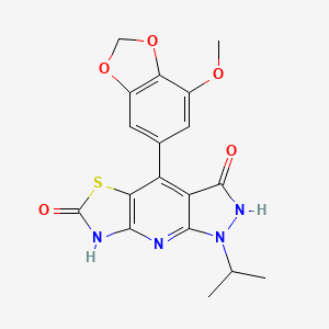 molecular formula C18H16N4O5S B11060278 1-Isopropyl-4-(7-methoxy-1,3-benzodioxol-5-YL)-1H-pyrazolo[3,4-B][1,3]thiazolo[5,4-E]pyridine-3,6(2H,7H)-dione 