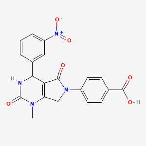 molecular formula C20H16N4O6 B11060281 4-[1-methyl-4-(3-nitrophenyl)-2,5-dioxo-1,2,3,4,5,7-hexahydro-6H-pyrrolo[3,4-d]pyrimidin-6-yl]benzoic acid 