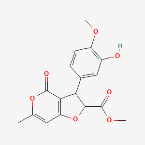 molecular formula C17H16O7 B11060341 methyl 3-(3-hydroxy-4-methoxyphenyl)-6-methyl-4-oxo-2,3-dihydro-4H-furo[3,2-c]pyran-2-carboxylate 