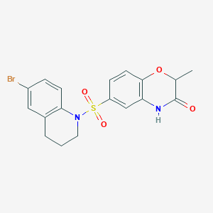 molecular formula C18H17BrN2O4S B11060369 6-[(6-bromo-3,4-dihydroquinolin-1(2H)-yl)sulfonyl]-2-methyl-2H-1,4-benzoxazin-3(4H)-one 