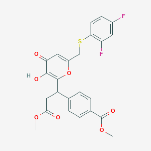 molecular formula C24H20F2O7S B11060377 methyl 4-[1-(6-{[(2,4-difluorophenyl)sulfanyl]methyl}-3-hydroxy-4-oxo-4H-pyran-2-yl)-3-methoxy-3-oxopropyl]benzoate 