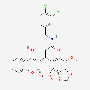 molecular formula C28H23Cl2NO8 B11060448 N-(3,4-dichlorobenzyl)-3-(4,7-dimethoxy-1,3-benzodioxol-5-yl)-3-(4-hydroxy-2-oxo-2H-chromen-3-yl)propanamide 