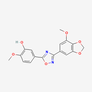 molecular formula C17H14N2O6 B11060452 2-Methoxy-5-[3-(7-methoxy-1,3-benzodioxol-5-yl)-1,2,4-oxadiazol-5-yl]phenol 