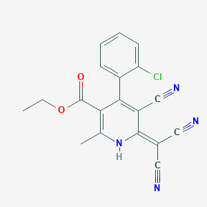 molecular formula C19H13ClN4O2 B11060466 Ethyl 4-(2-chlorophenyl)-5-cyano-6-(dicyanomethylene)-2-methyl-1,6-dihydro-3-pyridinecarboxylate 