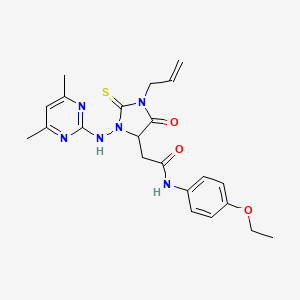 molecular formula C22H26N6O3S B11060476 2-{3-[(4,6-dimethylpyrimidin-2-yl)amino]-5-oxo-1-(prop-2-en-1-yl)-2-thioxoimidazolidin-4-yl}-N-(4-ethoxyphenyl)acetamide 