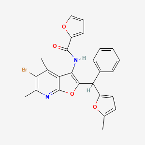 N-{5-bromo-4,6-dimethyl-2-[(5-methylfuran-2-yl)(phenyl)methyl]furo[2,3-b]pyridin-3-yl}furan-2-carboxamide