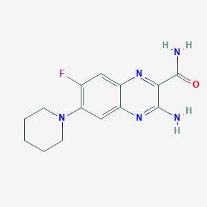 molecular formula C14H16FN5O B11060579 3-Amino-7-fluoro-6-(piperidin-1-yl)quinoxaline-2-carboxamide 