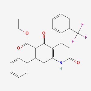 molecular formula C25H22F3NO4 B11060592 Ethyl 2,5-dioxo-7-phenyl-4-[2-(trifluoromethyl)phenyl]-1,2,3,4,5,6,7,8-octahydroquinoline-6-carboxylate 