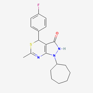 molecular formula C19H22FN3OS B11060623 1-cycloheptyl-4-(4-fluorophenyl)-6-methyl-1,4-dihydropyrazolo[3,4-d][1,3]thiazin-3(2H)-one 