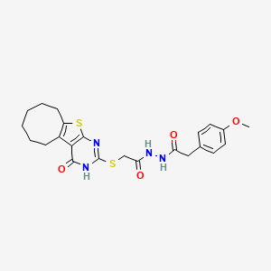 2-(4-methoxyphenyl)-N'-{[(4-oxo-3,4,5,6,7,8,9,10-octahydrocycloocta[4,5]thieno[2,3-d]pyrimidin-2-yl)sulfanyl]acetyl}acetohydrazide