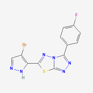 molecular formula C12H6BrFN6S B11060668 6-(4-bromo-1H-pyrazol-3-yl)-3-(4-fluorophenyl)[1,2,4]triazolo[3,4-b][1,3,4]thiadiazole 