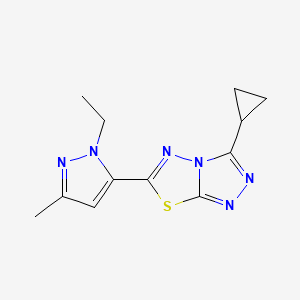 molecular formula C12H14N6S B11060741 3-cyclopropyl-6-(1-ethyl-3-methyl-1H-pyrazol-5-yl)[1,2,4]triazolo[3,4-b][1,3,4]thiadiazole 