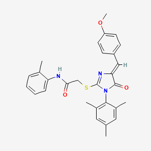 molecular formula C29H29N3O3S B11060783 2-({1-Mesityl-4-[(Z)-1-(4-methoxyphenyl)methylidene]-5-oxo-1,5-dihydro-4H-imidazol-2-YL}sulfanyl)-N~1~-(2-methylphenyl)acetamide 