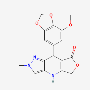 molecular formula C17H15N3O5 B11060913 8-(7-methoxy-1,3-benzodioxol-5-yl)-2-methyl-2,4,5,8-tetrahydro-7H-furo[3,4-b]pyrazolo[3,4-e]pyridin-7-one 