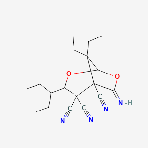 molecular formula C18H24N4O2 B11060964 8,8-Diethyl-6-imino-3-(pentan-3-yl)-2,7-dioxabicyclo[3.2.1]octane-4,4,5-tricarbonitrile 