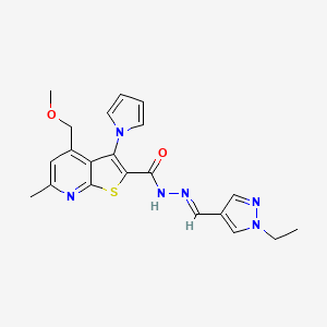 molecular formula C21H22N6O2S B11061017 N'-[(E)-(1-ethyl-1H-pyrazol-4-yl)methylidene]-4-(methoxymethyl)-6-methyl-3-(1H-pyrrol-1-yl)thieno[2,3-b]pyridine-2-carbohydrazide 