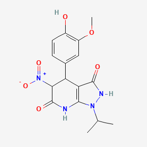 molecular formula C16H18N4O6 B11061092 4-(4-hydroxy-3-methoxyphenyl)-5-nitro-1-(propan-2-yl)-4,7-dihydro-1H-pyrazolo[3,4-b]pyridine-3,6(2H,5H)-dione 