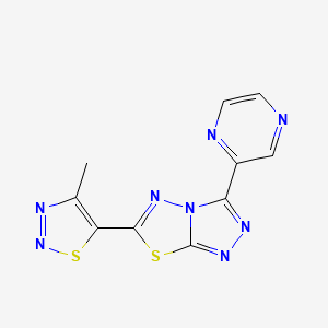 molecular formula C10H6N8S2 B11061109 2-[6-(4-Methyl-1,2,3-thiadiazol-5-yl)-[1,2,4]triazolo[3,4-b][1,3,4]thiadiazol-3-yl]pyrazine 