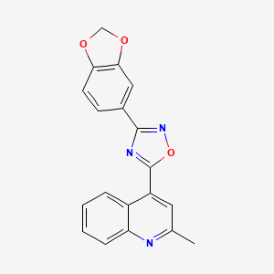 molecular formula C19H13N3O3 B11061190 Quinoline, 4-[3-(1,3-benzodioxol-5-yl)-1,2,4-oxadiazol-5-yl]-2-methyl- 