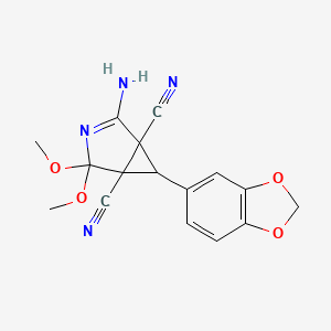 molecular formula C16H14N4O4 B11061249 2-Amino-6-(1,3-benzodioxol-5-yl)-4,4-dimethoxy-3-azabicyclo[3.1.0]hex-2-ene-1,5-dicarbonitrile 