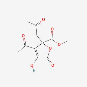 molecular formula C11H12O7 B11061289 Methyl 3-acetyl-2,5-dihydro-4-hydroxy-5-oxo-2-(2-oxopropyl)-2-furoate CAS No. 23127-83-5