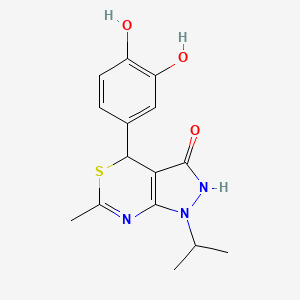 molecular formula C15H17N3O3S B11061325 4-(3,4-dihydroxyphenyl)-6-methyl-1-(propan-2-yl)-1,4-dihydropyrazolo[3,4-d][1,3]thiazin-3(2H)-one 