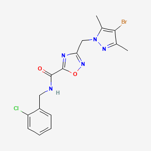 molecular formula C16H15BrClN5O2 B11061419 3-[(4-bromo-3,5-dimethyl-1H-pyrazol-1-yl)methyl]-N-(2-chlorobenzyl)-1,2,4-oxadiazole-5-carboxamide 