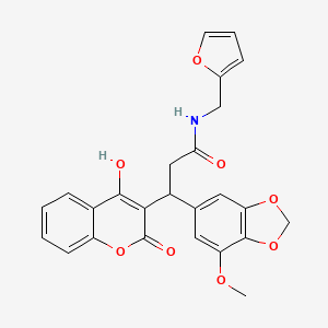 molecular formula C25H21NO8 B11061439 N-(furan-2-ylmethyl)-3-(4-hydroxy-2-oxo-2H-chromen-3-yl)-3-(7-methoxy-1,3-benzodioxol-5-yl)propanamide 