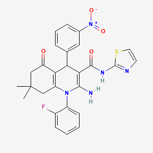 2-amino-1-(2-fluorophenyl)-7,7-dimethyl-4-(3-nitrophenyl)-5-oxo-N-(1,3-thiazol-2-yl)-1,4,5,6,7,8-hexahydroquinoline-3-carboxamide