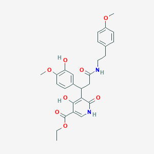 Ethyl 4-hydroxy-5-[1-(3-hydroxy-4-methoxyphenyl)-3-{[2-(4-methoxyphenyl)ethyl]amino}-3-oxopropyl]-6-oxo-1,6-dihydropyridine-3-carboxylate