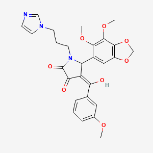 molecular formula C27H27N3O8 B11061509 5-(6,7-dimethoxy-1,3-benzodioxol-5-yl)-3-hydroxy-1-[3-(1H-imidazol-1-yl)propyl]-4-[(3-methoxyphenyl)carbonyl]-1,5-dihydro-2H-pyrrol-2-one 