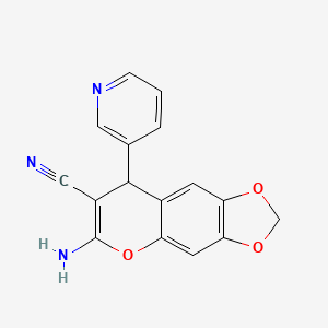 molecular formula C16H11N3O3 B11061528 6-amino-8-(pyridin-3-yl)-8H-[1,3]dioxolo[4,5-g]chromene-7-carbonitrile 