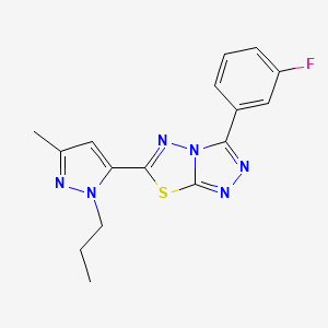 molecular formula C16H15FN6S B11061598 3-(3-fluorophenyl)-6-(3-methyl-1-propyl-1H-pyrazol-5-yl)[1,2,4]triazolo[3,4-b][1,3,4]thiadiazole 