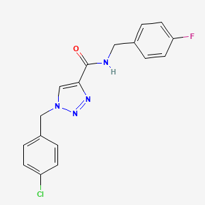 molecular formula C17H14ClFN4O B11061622 1-[(4-Chlorophenyl)methyl]-N-[(4-fluorophenyl)methyl]-1,2,3-triazole-4-carboxamide 