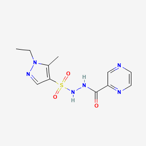 molecular formula C11H14N6O3S B11061647 N'-[(1-ethyl-5-methyl-1H-pyrazol-4-yl)sulfonyl]pyrazine-2-carbohydrazide 